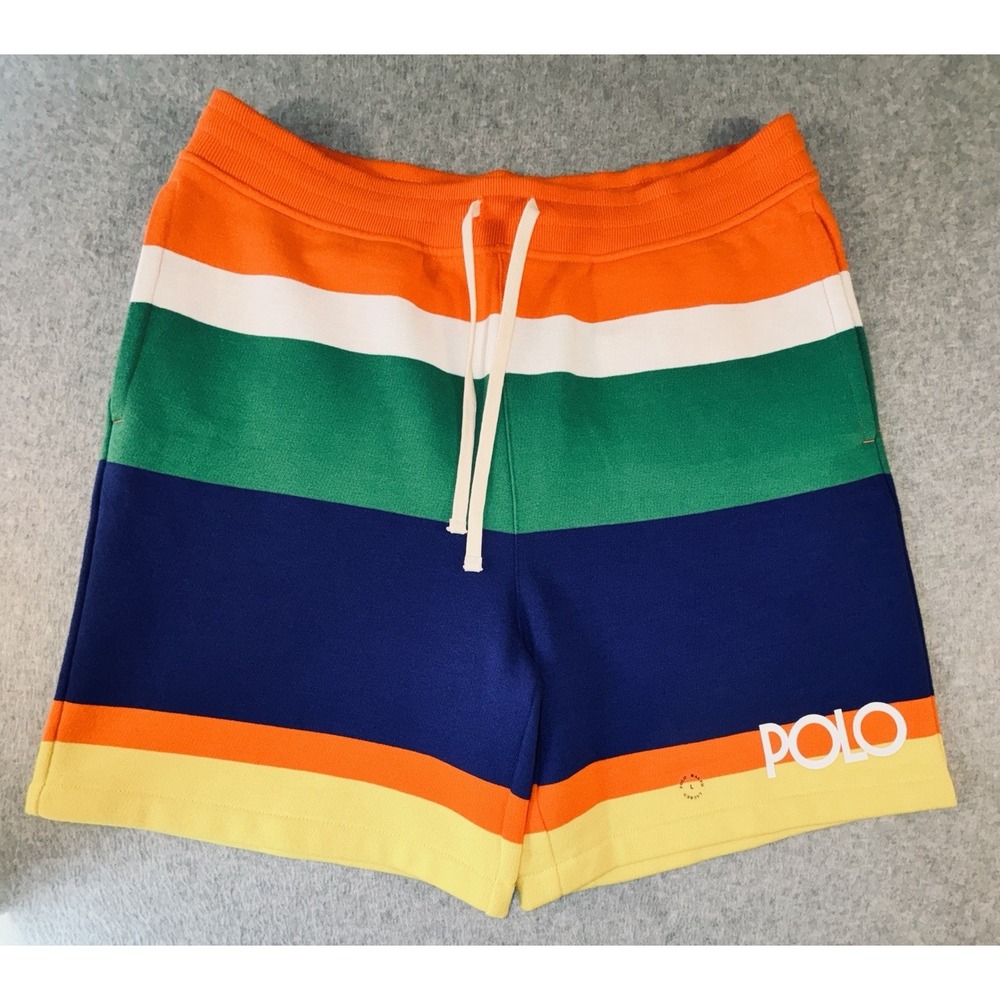 Polo Ralph Lauren Mens L Colorblock Fleece Shorts Summit Orange 71096375001 NWT